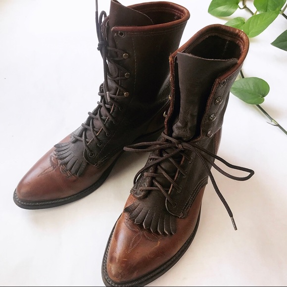 Vintage Western Embroidered Brown Victorian Cowboy Roper Boots - Picture 3 of 7